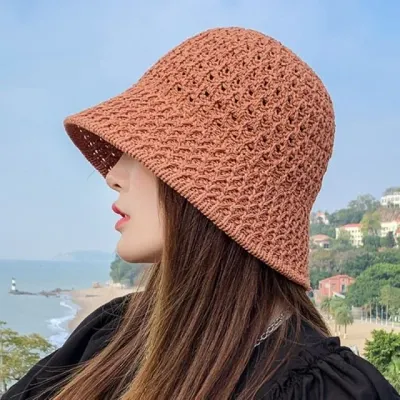 버킷햇 여성 물결꽈배기 모자 여름 휴가용 밀짚 해변 모자