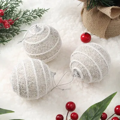 샴페인골드 글리터 장식볼 3p(8cm) (스노우가로줄)