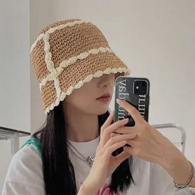 라인 포인트 밀짚 벙거지모자 페이퍼밀집 버킷햇 여름모자