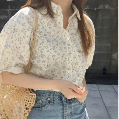 반팔 여름 셔츠 플라워 루즈핏 오피스룩 블라우스
