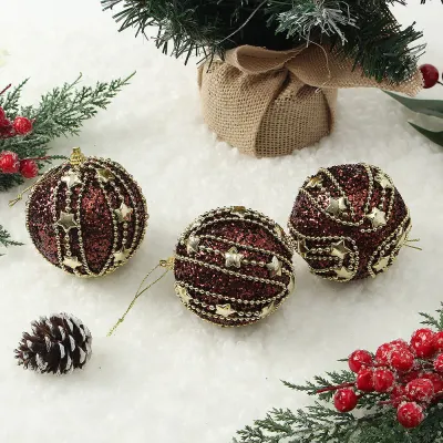 초코브라운 글리터 장식볼 3p(8cm) (스타라인)