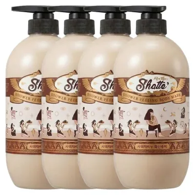 샤워때비누 화산송이 바디솝 화이트머스크향 900ml X 4개