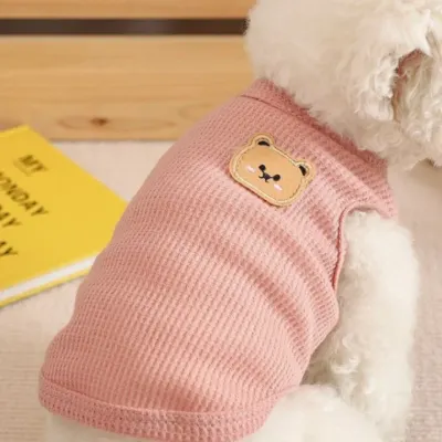 편한 곰들이 강아지옷 고양이옷 와플 면 애완동물 옷 핑크 M