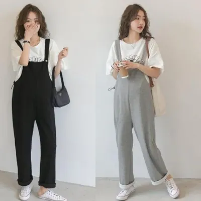 여성용 캐주얼 와이드 임산부 멜빵바지 팬츠 임부복바지