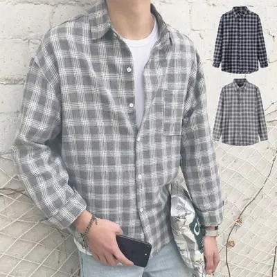 체크 남방 남성 루즈핏 긴팔 셔츠 간절기 캐주얼 상의