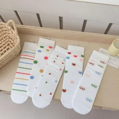펀칭 와플 패턴 중목양말 5color 패턴양말 통기성양말 여성양말 캐주얼양말 여름양말 컬러양말