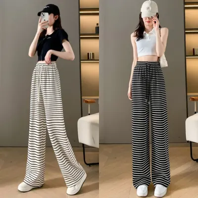 [담을고] 여성바지 스트라이프 허리밴딩팬츠 여름 사계절 편한바지 와이드핏