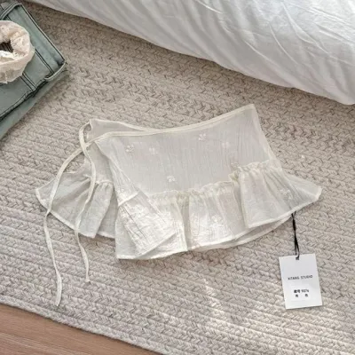 아이보리 꽃자수 프릴 레이어드 랩업 스커트