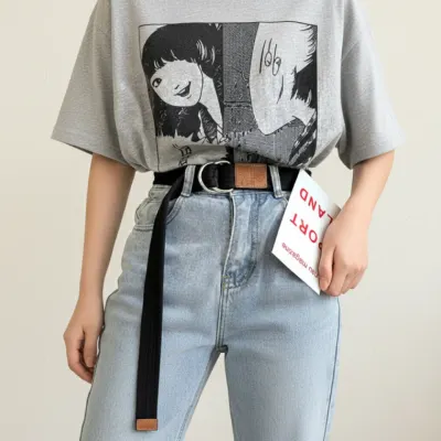 데일리 캔버스 롱 꼬리 벨트 블랙 스트릿 패션 투링 허리띠 130cm