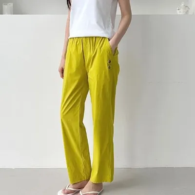 여성 여름 스냅 단추 일자 와이드 바지 편한 컬러 팬츠 허리밴딩 뒷포켓