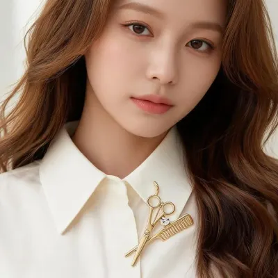 헤어디자이너 브로치 옷핀 가운 장식 배지 미용사 유니폼 포인트 소품 굿즈