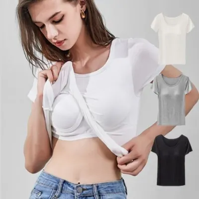 캡내장 반팔티 노브라 이너웨어 쿨소재 홈웨어 파자마 티셔츠