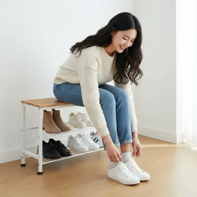 너도밤나무 벤치 신발장 틈새 슬림 슈즈랙 사무실 현관 아동 슈밴치 원목 오픈형 수납장 정리대 선반