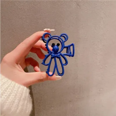 블루 곰돌이 올림머리 반묶음 헤어 집게핀 머리핀 헤어핀