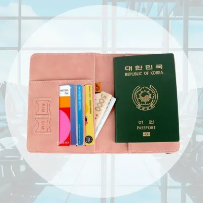 케이스 트레블월렛 파스텔 해외여행 여권 살구색 가죽