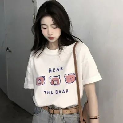 프린팅 반팔 티셔츠 여름 데일리 홈웨어 라운드넥 상의