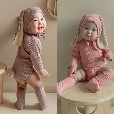 아기토끼옷 한류 스타일 봄가을 인기 아기 삼각 우주복 세트 백일 사진 바디수트 아기 만월용