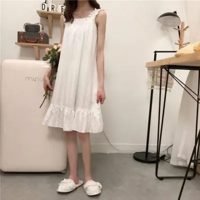 프릴 원피스 잠옷 순면 홈웨어 파자마