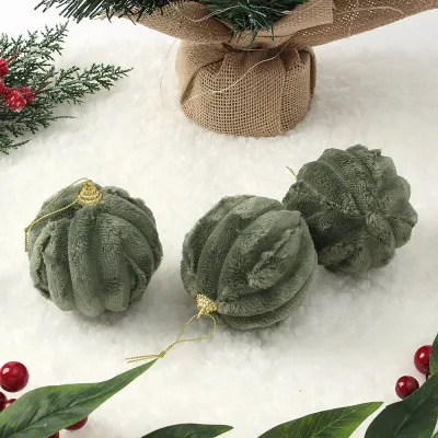 퓨어그린 패브릭 장식볼 3p(8cm (세로줄폼폼이))