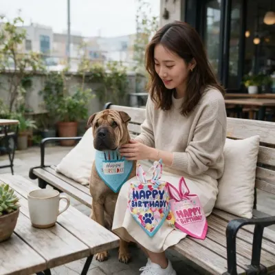 강아지 유치원 넥카라 애견 케이프 턱받이 머플러 중형견 대형견 생일파티