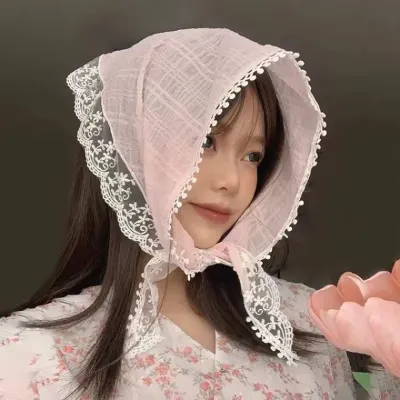 레이스 두건 삼각 스카프 프릴 예쁜스카프 여성 패션 면 혼방 인견