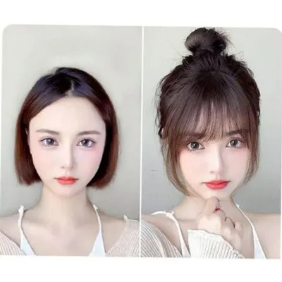 여성 인모 가발 여성 앞머리 가발 스타일링 풀뱅 자연 연출 커버 부분