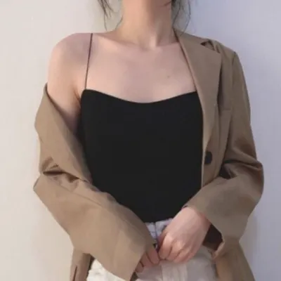 나시탑 끈나시 캡내장 크롭 나시티 티셔츠 페미닌룩 데일리룩