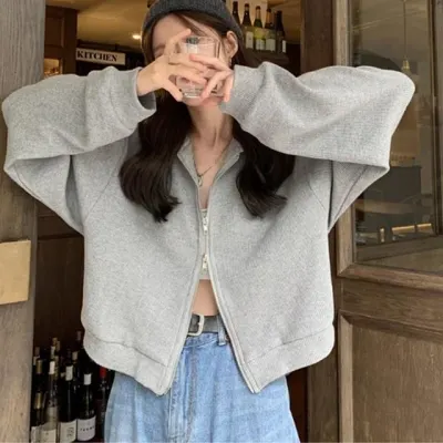 카라 집업 투웨이 크롭 자켓 점퍼 바람막이 양털자켓