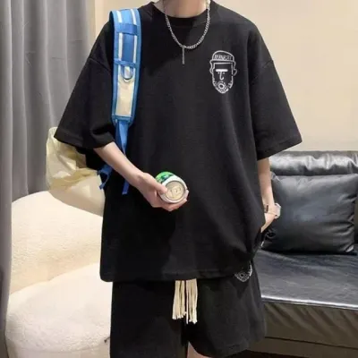 캐주얼 루즈핏 반팔 반바지 세트 셋업