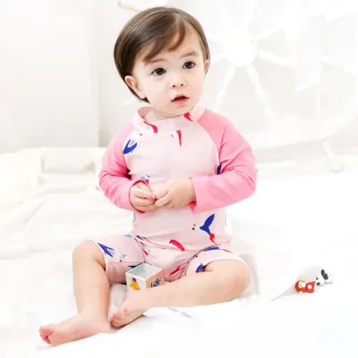 아기래쉬가드 어린이 수영복 여자 어린이 앵무새 전신 수영복 속건 긴팔 자외선 차단용 아기