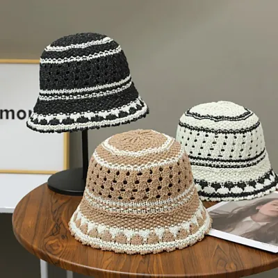 준캡 봄 여름 가을 빈티지줄메쉬 벙거지 여성 여자 모자 버킷햇 밀짚모자