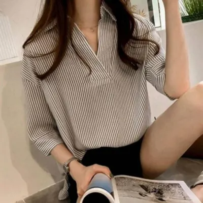 스트라이프셔츠 셔츠코디 여성 셔츠 블라우스 와이 하얀 예쁜 긴팔남방 화이트남방