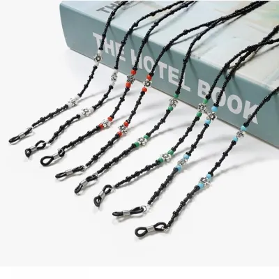 블랙 마노 마스크걸이 목걸이 겸용 꽃무늬 비즈 안경줄 안경소품