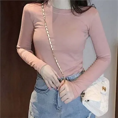 베이직 여성 긴 팔 티셔츠 레이어드 여성 라운드 넥 티셔츠