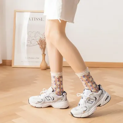 프롬아떼 여름양말 시스루양말 레이스양말 망사양말 꽃무늬 블랙 예쁜양말 패션양말 데일리 스카이 플라워