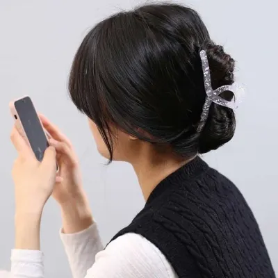 올림머리집게핀 반투명핑크 머리핀 반묶음집게핀