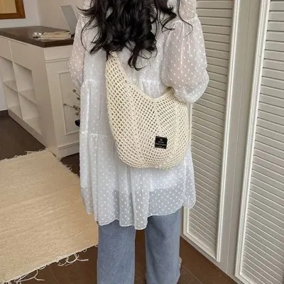 밀짚 숄더백 그물망 패턴 여름 바캉스 비치 데일리
