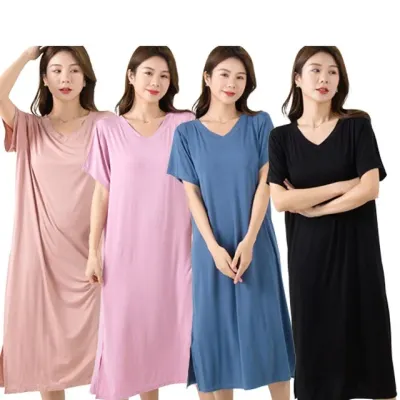 모달95% V컷 롱 원피스 홈웨어 잠옷