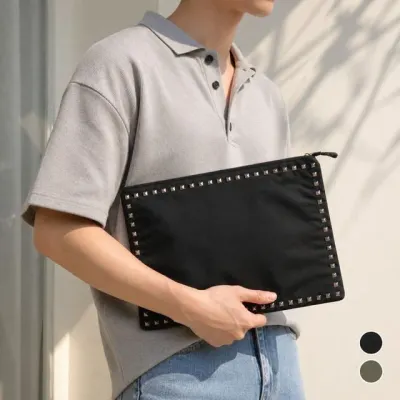 남녀공용 카키 사계절 데일리 캐주얼 심플 파우치 블랙 미니백 스터드 클러치백