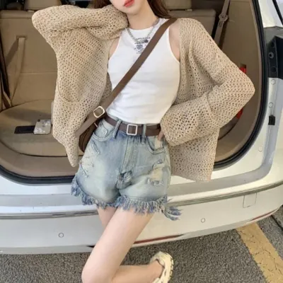 그물 망사 루즈핏 여름 시스루 비치 니트 가디건 니트가디건 망사니트가디건