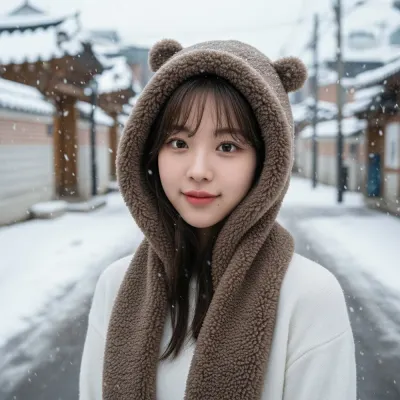 곰곰 일체형 후드 머플러 겨울 방한목도리 털모자