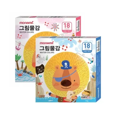 모나미 모니주 수채물감 6ml 18색 새학기 준비물 이름표 견출지 세트
