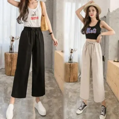 여성 린넨 밴딩 팬츠 9부 와이드 바지 통바지 여름 슬랙스
