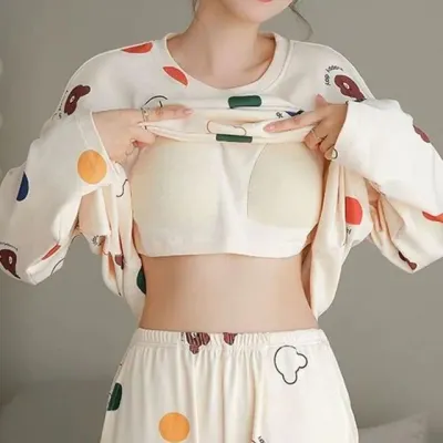 캡내장 긴팔 잠옷 상하세트 봄 여성 잠옷 홈웨어 파자마 캡내장 긴팔 세트