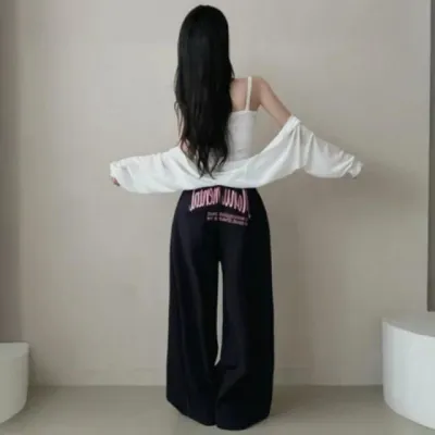 트레이닝 팬츠 여성 와이드 바지 레터링 포인트 캐주얼 조거 팬츠