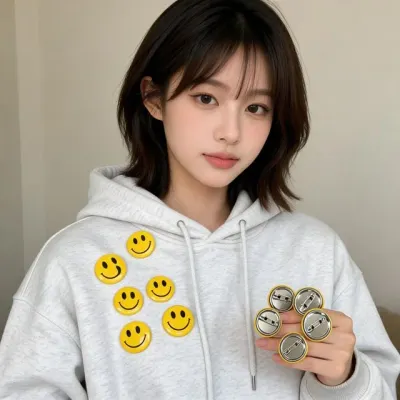 스마일 브로치 가방 모자 옷 포인트 뱃지 옷핀 액세서리 노란