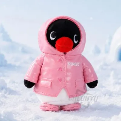 우비착용 인형 가방고리 핑크색상 10cm 장식품