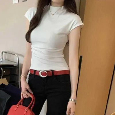 여름 반목 캡소매 슬림 반팔 티셔츠 슬림핏반팔티 여성기본티