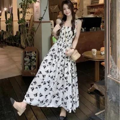 플라워 밴딩 원피스 끈나시 홈웨어 꽃무늬 민소매 원피스