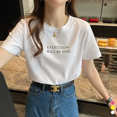 화이트 레터링 프린팅 반팔 티셔츠